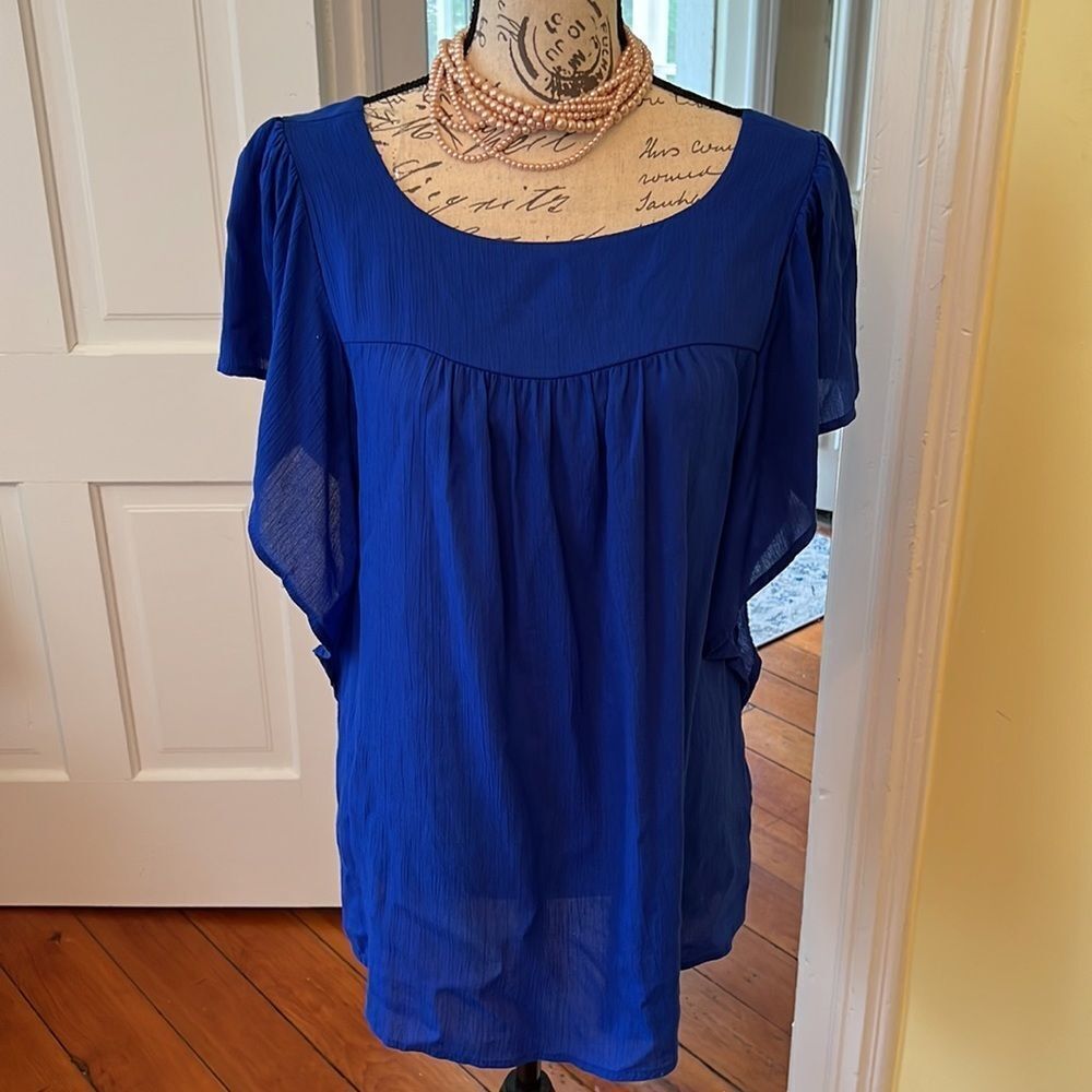 *Ces Femme* Sz M Chic Royal Blue Flutter Sleeve Kimono Top EUC